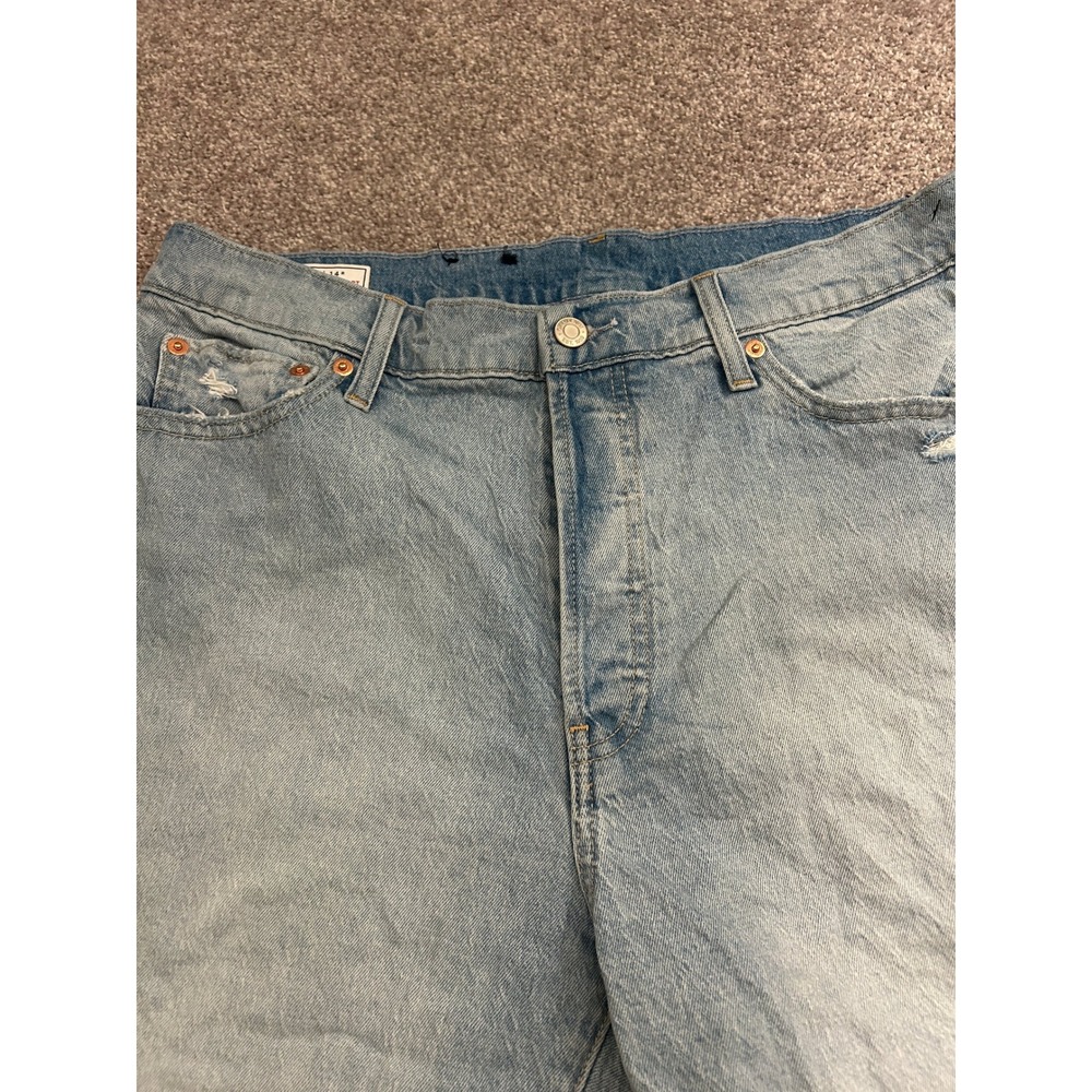 Gap Cheeky Midi Short Women 32 14R Light Blue High Rise Raw Hem Distressed - Picture 2 of 10